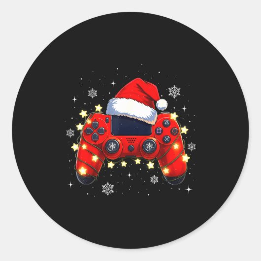 Christmas Video Game Controller Santa Hat Gamer Bo Runder Aufkleber (Vorderseite)