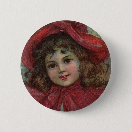 Christmas Viktorianisch Child Red Hat Girl Portrai Button (Vorderseite)