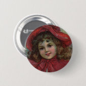 Christmas Viktorianisch Child Red Hat Girl Portrai Button (Vorne & Hinten)