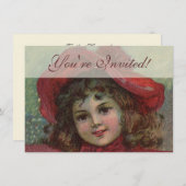 Christmas Viktorianisch Child Red Hat Girl Portrai Einladung (Vorne/Hinten)