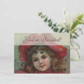 Christmas Viktorianisch Child Red Hat Girl Portrai Einladung (Stehend Vorderseite)