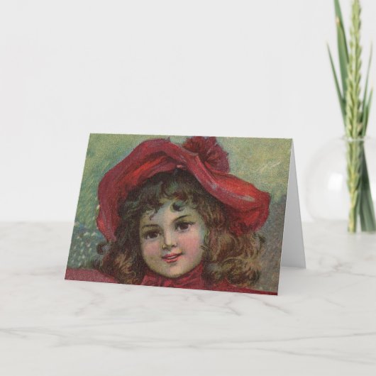 Christmas Viktorianisch Child Red Hat Girl Portrai Feiertagskarte (Vorderseite)
