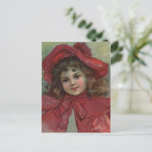 Christmas Viktorianisch Child Red Hat Girl Portrai Feiertagspostkarte (Stehend Vorderseite)
