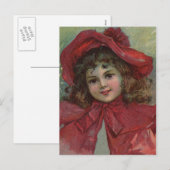 Christmas Viktorianisch Child Red Hat Girl Portrai Feiertagspostkarte (Vorne/Hinten)
