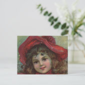 Christmas Viktorianisch Child Red Hat Girl Portrai Feiertagspostkarte (Stehend Vorderseite)