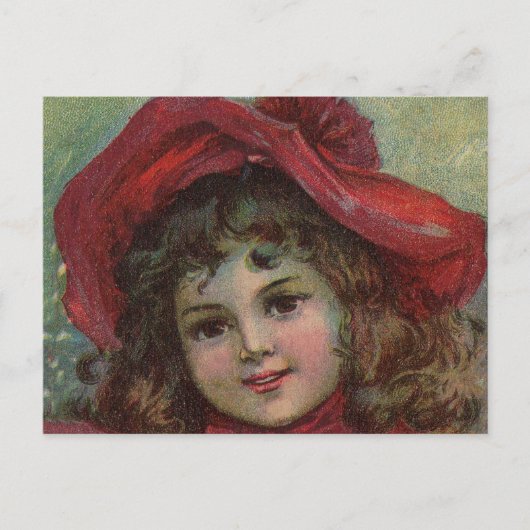 Christmas Viktorianisch Child Red Hat Girl Portrai Feiertagspostkarte (Vorderseite)