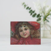 Christmas Viktorianisch Child Red Hat Girl Portrai Feiertagspostkarte (Stehend Vorderseite)