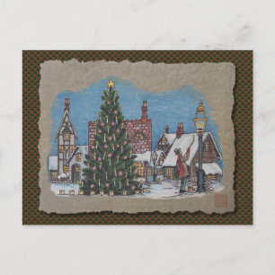 Christmas Village Lamplighter Feiertagspostkarte