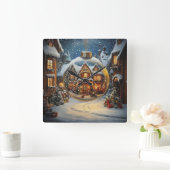 Christmas Village Ornament Wall Clock Quadratische Wanduhr (Zuhause)