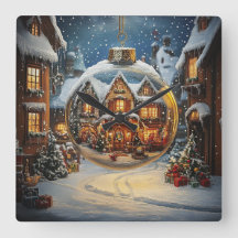 Christmas Village Ornament Wall Clock