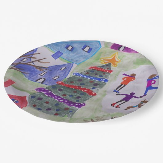 Christmas Village Pappteller (Schrägansicht)