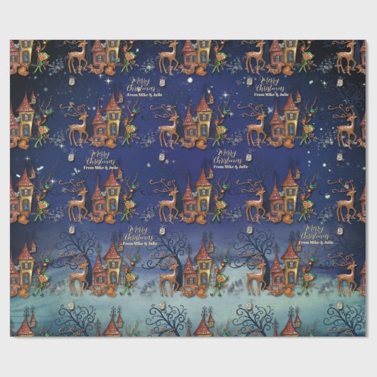 Christmas Village | Reindeer, Elf, Squirrel & Fox Geschenkpapier (Flach)