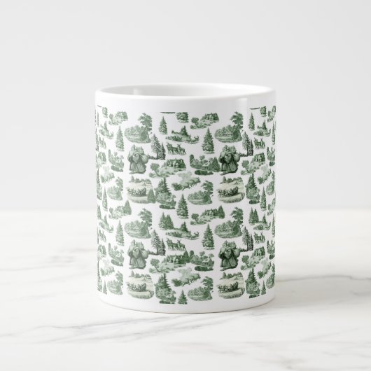 Christmas Village Themed Green Toile Design Jumbo-Tasse (Vorderseite)