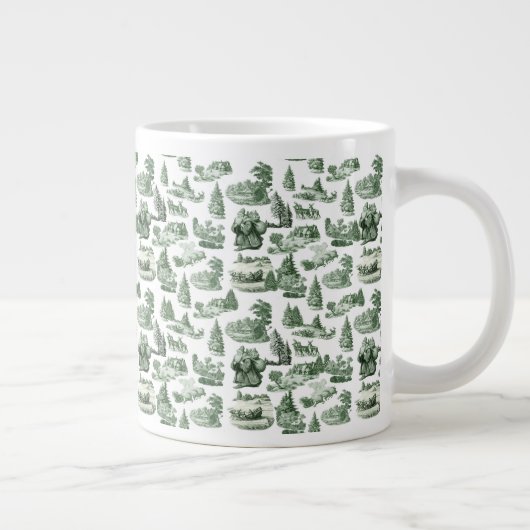 Christmas Village Themed Green Toile Design Jumbo-Tasse (Rechts)