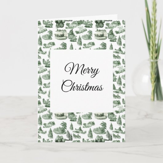 Christmas Village Themed Green Toile Design Karte (Vorderseite)