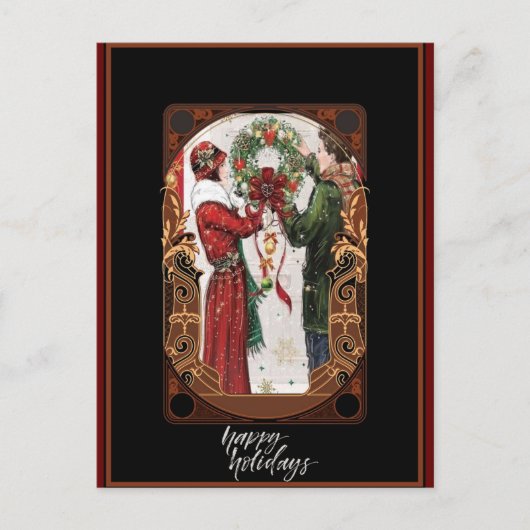 Christmas Vintag Art Deco Couple Postkarte (Vorderseite)