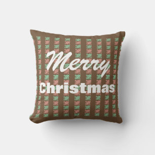 Christmas Vintag Brown Checkered Holly Kissen