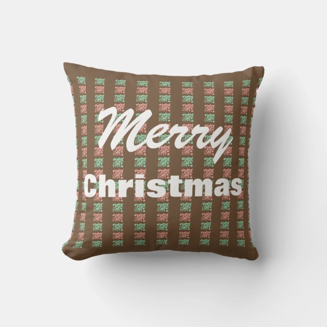 Christmas Vintag Brown Checkered Holly Kissen (Vorderseite)
