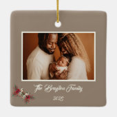 Christmas Vintag Butterfly Poinsettia Foto Keramikornament (Rückseite)