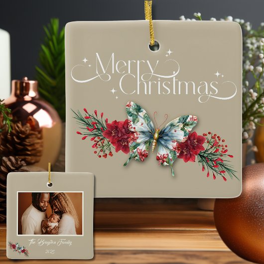 Christmas Vintag Butterfly Poinsettia Foto Keramikornament
