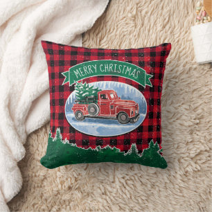 Christmas Vintag Red Truck Buffalo Karierter Name Kissen
