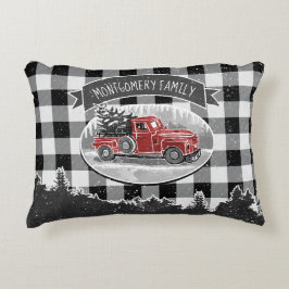 Christmas Vintag Red Truck White Buffalo Kariert Dekokissen
