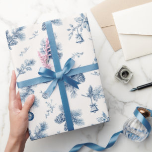 Christmas Vintag Toile de Jouy Dusty Blue Geschenkpapier
