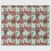 Christmas Vintage Plaid Holly & Deer Pattern Geschenkpapier (Flach)