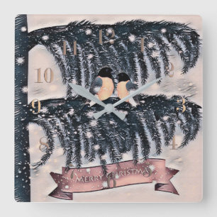 Christmas , Vintage Quadratische Wanduhr