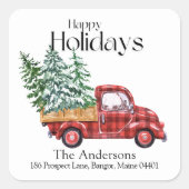 Christmas Vintage Red Truck Quadratischer Aufkleber (Vorderseite)