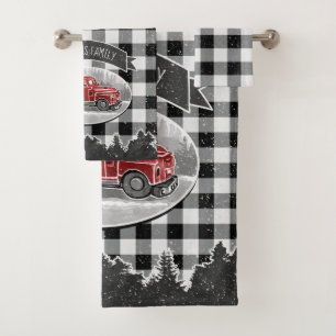 Christmas Vintage Truck Black Buffalo Pläd Name Badhandtuch Set