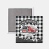 Christmas Vintage Truck Black Buffalo Pläd Name Magnet (Vorderseite/Rückseite)