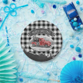 Christmas Vintage Truck Black Buffalo Pläd Name Pappteller (Party)