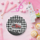 Christmas Vintage Truck Black Buffalo Pläd Name Pappteller (Party)