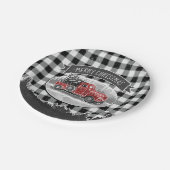 Christmas Vintage Truck Black Buffalo Pläd Name Pappteller (Schrägansicht)