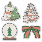 Christmas Vinyl Stickers: Cute Bear, Tree, Bow Aufkleber (Vorderseite)