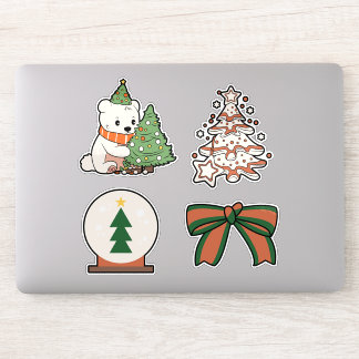 Christmas Vinyl Stickers: Cute Bear, Tree, Bow Aufkleber