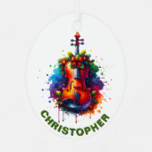 Christmas Violin Fiddle Custom Name Ornament Aus Metall (Rückseite)