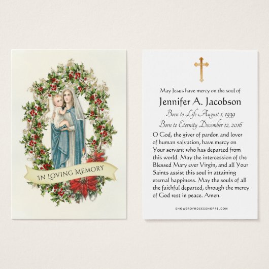 Christmas Virgin Mary  Funeral Memorial Holy Card (Vorne & Hinten)