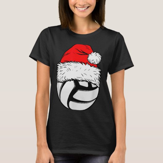 Christmas Volleyball Ball Santa Hat Xmas Matching T-Shirt (Vorderseite)