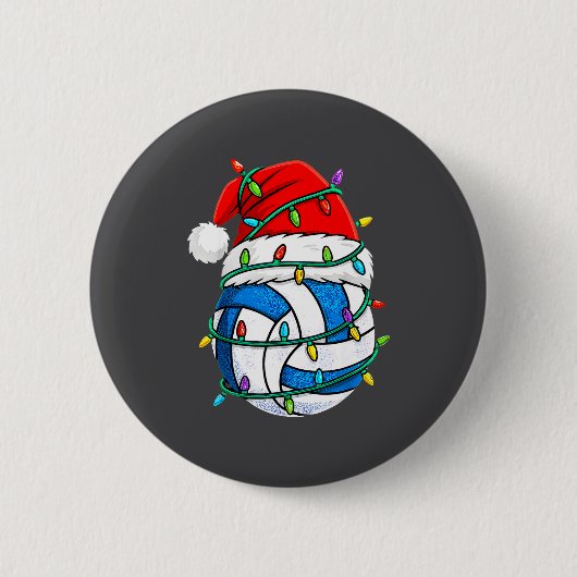 Christmas Volleyball Santa Hat Lights Srts Xmas Pa Button (Vorderseite)
