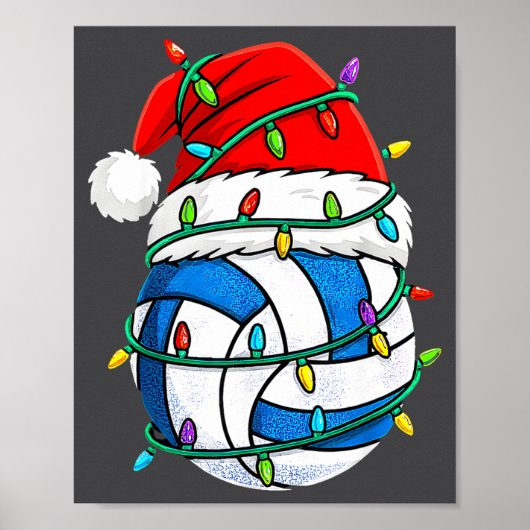 Christmas Volleyball Santa Hat Lights Srts Xmas Pa Poster (Vorne)