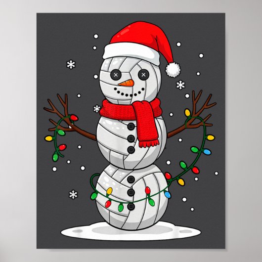 Christmas Volleyball Snowman Santa Hat Funny Holid Poster (Vorne)