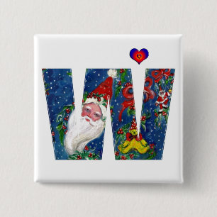 CHRISTMAS W BRIEF / SANTA RED RIBBON MONOGRAM BUTTON