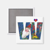 CHRISTMAS W BRIEF / SANTA RED RIBBON MONOGRAM MAGNET (Vorderseite/Rückseite)