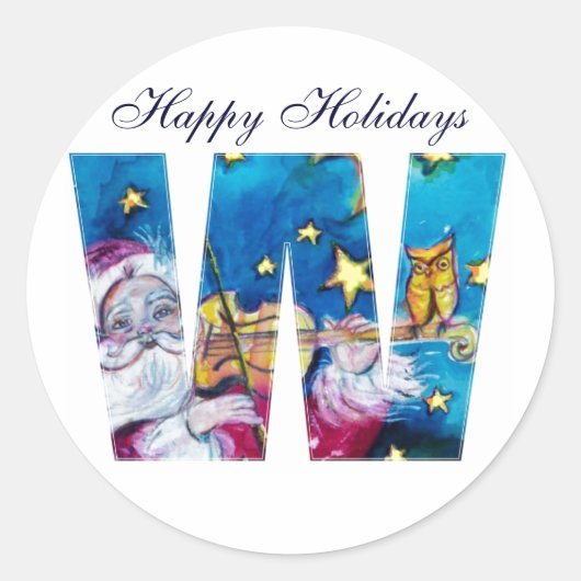 CHRISTMAS W LETTER / INSPIRIERT SANTA MONOGRAM RUNDER AUFKLEBER (Vorderseite)