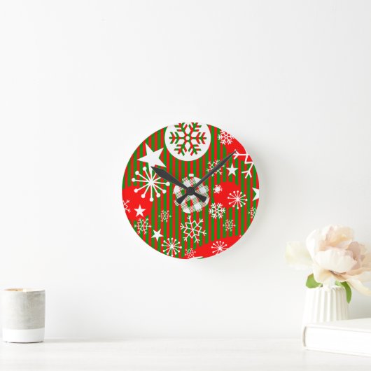 Christmas Wall Clock Joy to the World Red & Green Runde Wanduhr (Zuhause)