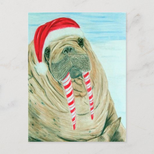 Christmas Walrus Feiertagspostkarte (Vorderseite)