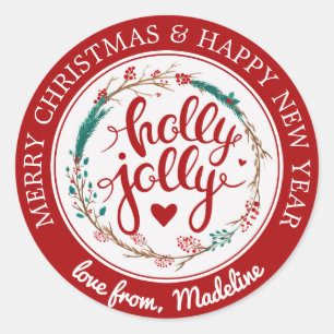Christmas Wasserfarbe - Holly Jolly Wreath Runder Aufkleber