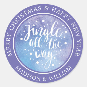 Christmas   Wasserfarbe - Jingle All Way Quote Runder Aufkleber